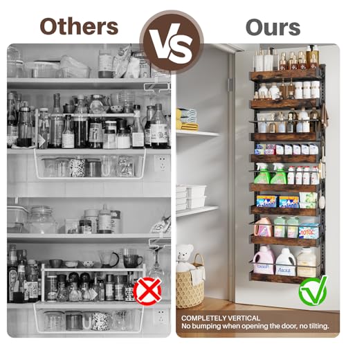 8 Tier Over The Door Pantry Organizer, 2 IN 1 Wall Mount or Metal Hanging Spice Rack for Pantry Organizers and Storage, Seasoning Shelves，Adjustable Basket with Hooks for Kitchen Cabinet and Closet - size: 8 Tier