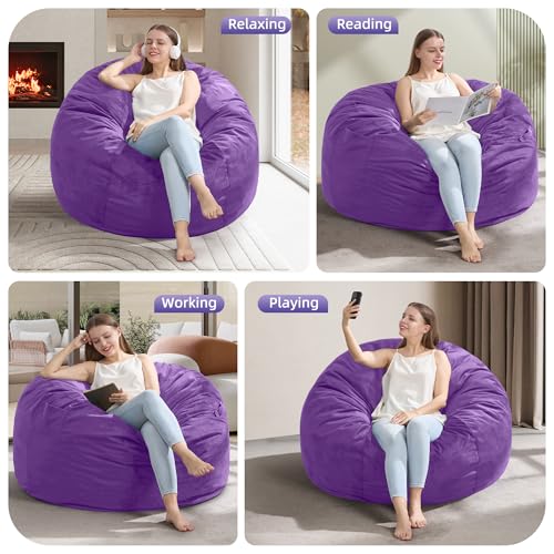 Hobestluk 3FT Bean Bag Chair Giant Bean Bag Chairs for Adults Large Bean Chairs with Removable Cover, Beanbag Chair with Filler, Adult Bean Bag Chairs for Living Room, Bedroom - color: Purple, size: 3FT - 36" x 36" x 22"