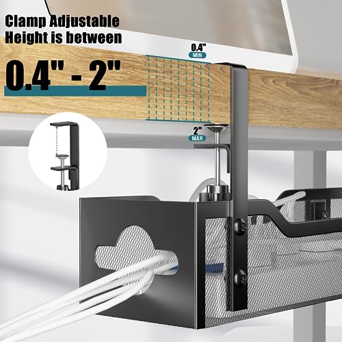 Under Desk Cable Management Tray Black, Litwaro Cable Management Under Desk No Drill, 25'' Cable Tray with Clamp for Wire Management, Cord Organizer for Office, Home - No Damage to Table - color: Black, size: 25"