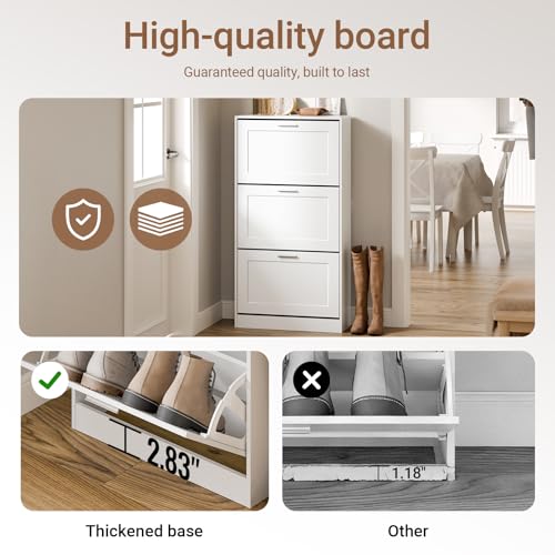 Haotian Shoe Cabinet Storage for Entryway, Narrow Shoe Cabinet with Three Flip Drawers to Save Space, Shoe Rack Cabinet for Front Door Entrance Hallway (White) - color: White, size: 3-Drawers