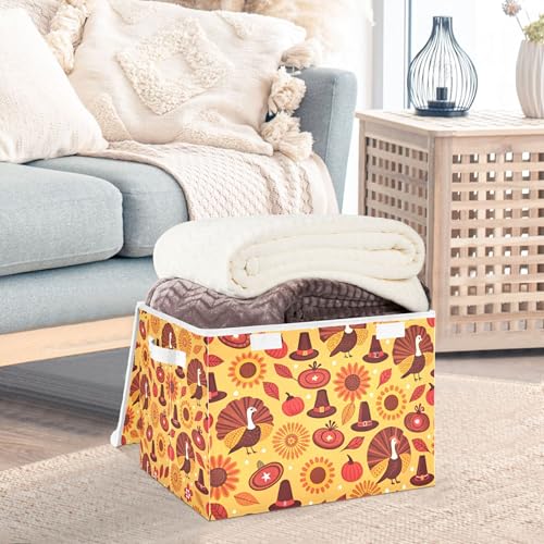 xigua Thanksgiving Sunflower Turkey Storage Bins with Lids and Carrying Handle,Foldable Storage Boxes Organizer Containers Baskets Cube with Cover for Home Bedroom Closet Office - color: Thanksgiving Sunflower Turkey