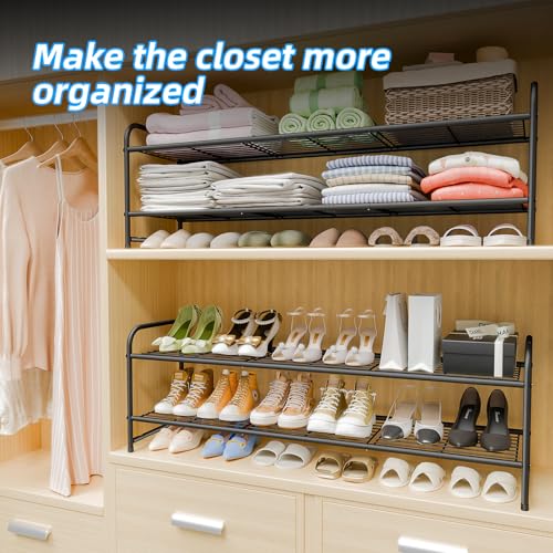 2 Tier Shoe Rack for Closet, 44 Inch Extra Wide Shoe Storage Organizer for Shelves, Heavy Duty Metal, Easy Assembly, Black - color: Black, size: 2 Tier