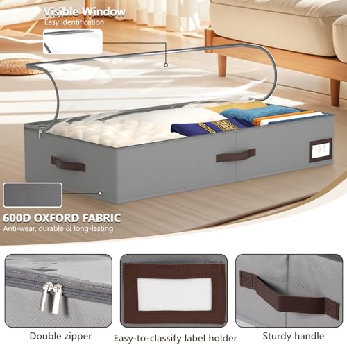 OIAHOMY 2 Pack Under Bed Storage with 4 Compression Bags, Underbed Organizers for Bedroom & Closet, Fits Beds Higher than 5.9", Space-Saving for Seasonal Clothes, Blankets & Shoes - Grey - color: Grey, size: 33.07" x 16.54" x 5.9"