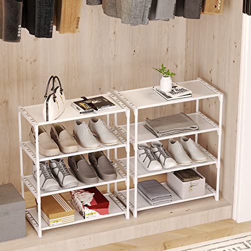 4-Tier Small Shoe Rack .Stackable Shoe Shelf Storage Organizer for Entryway Hallway Closet Bathroom Living Room (1-White) - color: White-1