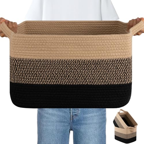 OIAHOMY Woven Storage Basket, Cotton Rope Baskets for Toys,Towel, Clothes, Used to Bathroom,Living Room,Nursery,Bedroom, 16"x12"x10"- Pack of 3, Black & Brown - color: Black & Brown, size: 3 pcs-16”x12”x10”