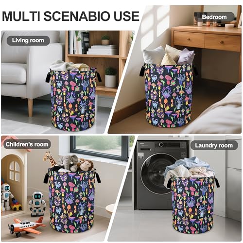 Mushroom Laundry Basket Foldable Oxford Cloth Tote Bag Laundry Hamper Clothes Storage Bucket Organizer For Bathroom/Laundry Storage/Bedroom 19.6x15.7 Inch - color: Mushroom