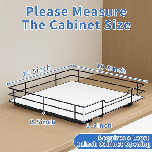 BOIVSHI Pull Out Spice Rack, Slide Out Spice Rack for Cabinet, Spice Organizer for Kitchen and Pantry, Fits Spices, Sauces, Canned Food (10.5''Wx10.5''Dx2.5''H) - size: 1 Tier,10.5''Wx10.5''Dx2.5''H