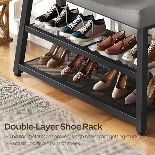 YATINEY Shoe Bench, 3-Tier Shoe Rack, Entryway Bench with Storage and Cushion, for Hallway, Foyer, Bedroom, Gray and Black HX02BG - color: Gray + Black