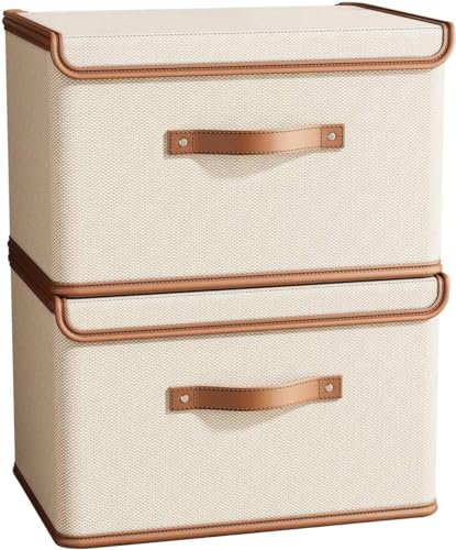 Tuza 2 Pack Storage Bins with Lids, Collapsible Closet Organizer Container, Fabric Organizer Box with Handles, Decorative Storage Boxes with Lids for Organizing Clothes, Blanket, White, Extra Large - color: White, size: 2 Pack - Extra Large