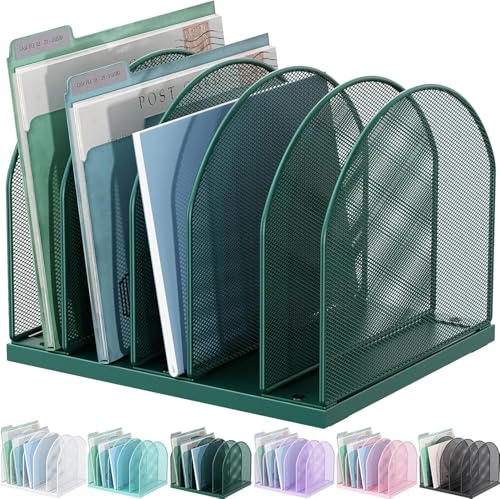 gianotter Desktop File Organizer, Desk Organizer with 5 Compartments, Paper Organizer for Desk, Workspace Organizers for Office Supplies (Green, Upright Style) - color: Green, size: Upright Style