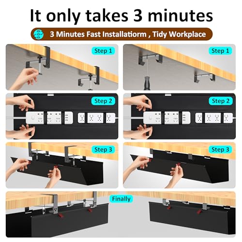 48" Gaming Under Desk Cable Management Tray, Black No Drill Cord Organizer for PC Setup, Large Anti-Sag Wire Hider, Stealth Cable Management Net for Battlestation (Black, 47.8") - color: Black, size: 47.8"×5.6"