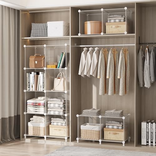 AWTATOS Cube Storage Organizer, Closet Organizers and Storage, 12 Cube Shelves Bookshelf, DIY Stackable Plastic Clothes Organizer Shelving for Bedroom, Home, Transparent Twill - color: Transparent Twill