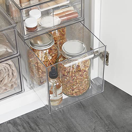 mDesign Plastic Stackable Bathroom Storage with Pull Out Bin Organizer Drawer for Cabinet, Vanity, Shelf, Cupboard, Cabinet, or Closet Organization - Lumiere Collection - Clear - size: 8 x 12 x 8 (Pack of 1)