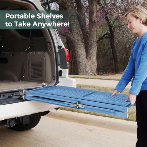 DEANIC 3 Tier Foldable Storage Shelves with Wheels, Kitchen Appliance Stand, Freestanding Metal Wire Shelf Rack, No Assembly Organizer Rolling Cart for Garage, Basement, Pantry(Blue) - color: Blue