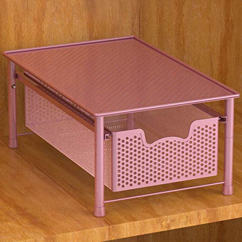 Simple Houseware Stackable Cabinet Basket Drawer Organizer, Pink - color: Pink, size: 1-Tier