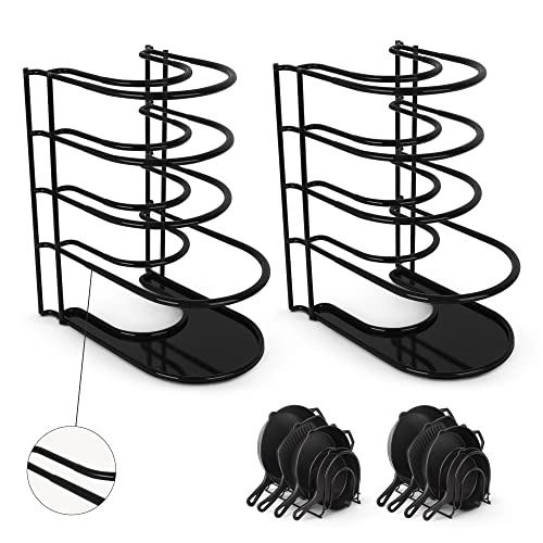 Cuisinel Pots and Pans Organizers - 2-PACK of Silicone-Coated Non-Slip 12" Heavy Duty Skillet Rack - Kitchen Organization Storage - Holds Cookie Sheets, Cutting Boards, Cast Iron Cookware, Dish Stand - color: Black, size: 2-Pack - 12" Premium Silicone