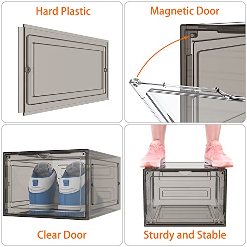 HOMIDEC Shoe Storage, 8 Pack Shoe Organizer Hard Plastic Shoe Box, Shoe Boxes Clear Plastic Stackable, Shoe Boxes with Lids for Size 13 - color: Clear Smoke, size: 8