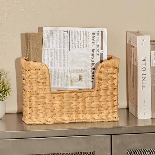 Set of 2 Magazine Holder Wall Basket Water Hyacinth Woven Mail Organizer, Wicker Wall Hanging Baskets for Magazines, Letters & Storage Decorative Mail Holder, Magazine Rack, 11.8x4.3x7.9 Inch - color: Water Hyacinth