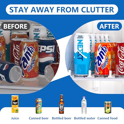 Drink Organizer for Fridge, Soda Can Organizer Dispenser for Refrigerator with Automatic Pusher Glide, Width Adjustable Clear Dividers Can Holder for 30 Cans, 15''D x19''W, 6 Rows - color: 6 Rows