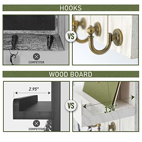 Rebee Vision Key Holder for Wall - Decorative Mail Organizer Wall Mount with 5 Key Hooks for Modern Farmhouse Apartment Essentials - Home Decor for Living Room (Rustic White, 3.54"D x 10"W x 7.28"H) - color: White, size: 10 Inch