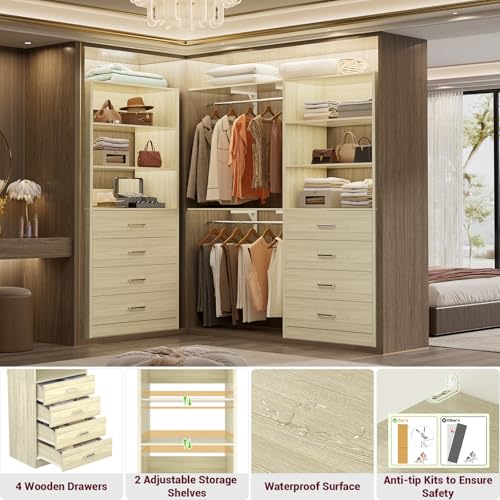Aheaplus Closet Drawers Organizer System, 21.3" Wood Closet System with 4 Drawers, Modular Walk-in Closets Storage Unit, Tall Bookshelf Storage Cabinet, White Oak - color: White Oak