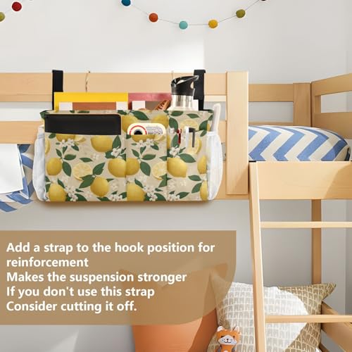 Bedside Caddy Hanging Bunk Bed Caddy Bed Organizer Hanging Pocket with 2 Hooks Bedside Storage Organizer Pocket Bag Holder Beige Lemons and Flowers - color: Beige Lemons and Flowers