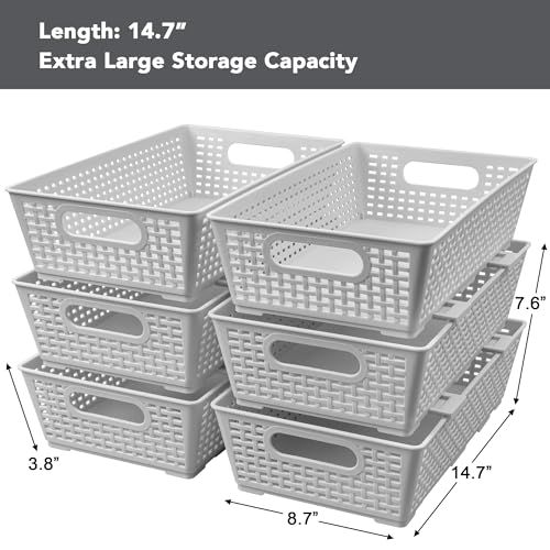 Tiawudi Stackable Woven Plastic Basket, Storage Bins for Cabinet, Closet, Shelf, Under Sink and Countertop, Pantry Organizer Bins, 6 Pack - color: Gray