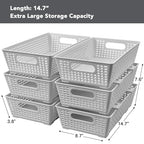 Tiawudi Stackable Woven Plastic Basket, Storage Bins for Cabinet, Closet, Shelf, Under Sink and Countertop, Pantry Organizer Bins, 6 Pack - color: Gray