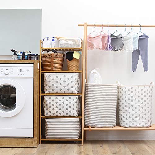 Sea Team 2-Pack Collapsible Canvas Fabric Storage Basket with Handles, Rectangle Waterproof Storage Bin, Box, Cube, Foldable Shelf Basket, Closet Organizer, 16.5 x 11.8 x 9.8 Inches, Grey Stripe - color: Stripe/Grey, size: 16.5 Inch (Pack of 2)