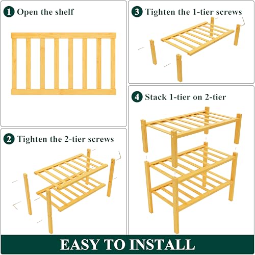 Smiry Shoe Rack, 3 Tier Small Bamboo Shoe Organizer, Stackable Free Standing Wooden Shoe Storage Shelf for Closet, Entryway, Front Door Entrance, Natural - color: Natural, size: 17.32" Wide - 3 Tier - Regular