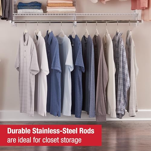 Rubbermaid Configurations Custom Closet Kit 4-8 Ft. Adjustable Metal Wire Shelving White Finish Expandable Organization System Hardware Included for Home Closet/Pantry/Laundry/Mudroom - color: White, size: 4-8 Feet