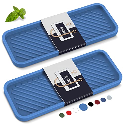 EG-SIPRO Kitchen Sink Organizer Tray,Sponge Holder for Kitchen Sink Bathroom Counter Tray Sponge Caddy Silicone Soap Holder for Soap dispenser, Bottle, Dishwashing Accessories(2-pack) - color: Bblu, size: 9×3.7inch