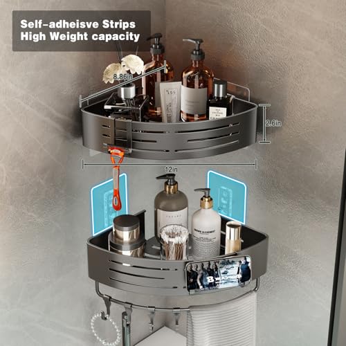 Voldra 2 Pack Corner Shower Shelves, Aluminum Stick On Showers Organizer, Modern Style, Triangular Corner Shelf, No Drilling Required - style: Adhesive Strip Triangle-2 Pack