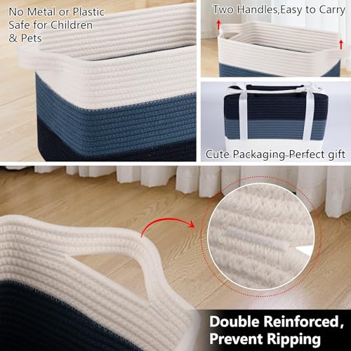OIAHOMY Storage Basket, Woven Baskets for Storage, Cotton Rope Basket for toys,Towel Baskets for Bathroom - Pack of 3, Gradient Blue - color: Gradient Blue, size: 3 pcs-13”x9.9”x8.7”