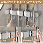 3PCS Broom Holder Wall Mount, No-Drilling Self-Adhesive Mop and Broom Storage Rack (4 Racks with 5 Hooks),Wall-Mounted Broom Hanger for Bathroom, Kitchen, Closet, Garage (Gray) - color: Gray