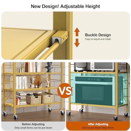 Himix 6 Tier Foldable Storage Shelves, Expandable Folding Bookshelf with Wheels, Changeable into 2 Shelf Units, Collapsible Adjustable Storage Rack Metal Shelves for Garage Kitchen, Basement, Gold - color: Gold, size: 6-Tier