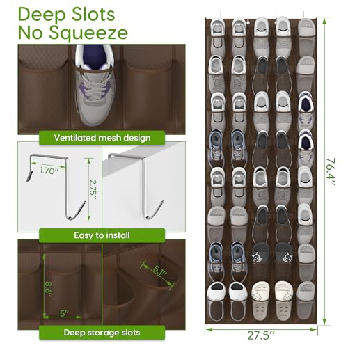 Unjumbly Over the Door Shoe Organizer with 40 Large Breathable Mesh Pockets, Space Saving Shoe Holder, Hanging Shoe Rack for Entryway Bedroom Closet Storage (Brown, 40 Pockets) - color: Brown, size: 40 Pockets