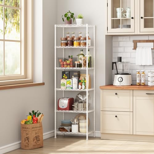 HOMEFORT 6-Shelving Unit, Adjustable Wire Shelving, Metal Wire Shelf Rack Organizer for Kitchen, Pantry, Closet, Bathroom, Laundry, White, 21" W x 11" D x 69" H - color: White, size: 21"W x 11"D x 69"H