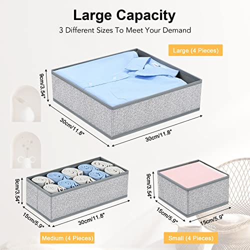 DIMJ Drawer Organizers - 12 Pack Foldable Closet & Sock Organizers, Fabric Dresser Drawer Dividers for Clothes, Underwear, Bras, Socks - color: Blended Gray, size: 12 Pack
