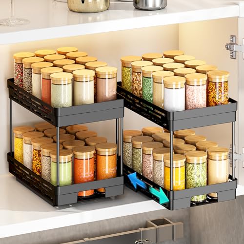 Pull Out Spice Rack Organizer for Cabinet, 2 Pack Widen Slide Out Spice Racks Organizer, Spice Cabinet Organizers, Cabinet Size Need:12'' Highx11'' Deepx6.75'' Wide,Hold 15 Spice Jar Each Tier-2Tier - color: Widen-Black, size: 2 Pack