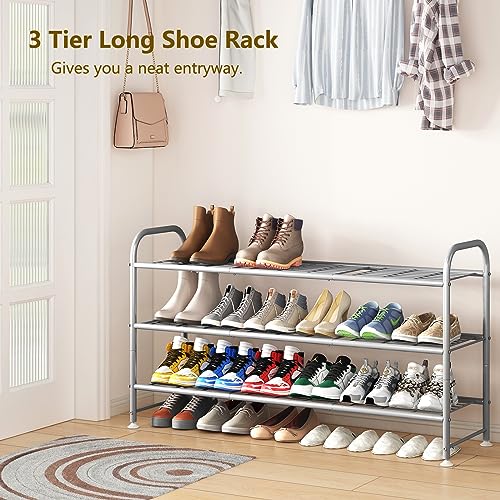 LINZINAR Shoe Rack 3 Tier Long Metal Shoe Organizer for Closet Entryway Grey - color: Grey, size: 3-Tier