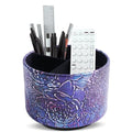 Round Leather Art Supply Organizer,Remote Control Holder,360 Degree Spinning,Multi-Functional Pencil Holder,4 Compartments Desktop Stationary Organizer(1-Rich Flower Purple) - color: 1-Rich Flower Purple