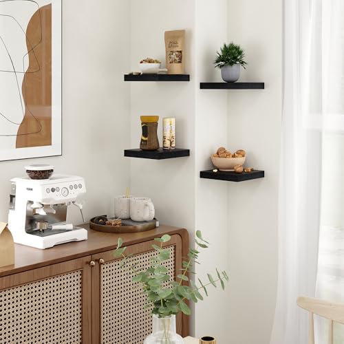 Fun Memories Floating Shelves for Wall - 7.5 Inch Square Shelves with Invisible Brackets, Black Small Wall Shelf for Living Room, Bathroom, Bedroom, and Kitchen Decor Black Set of 3 - color: Black, size: 7.5"W x 7.5"D - 3P