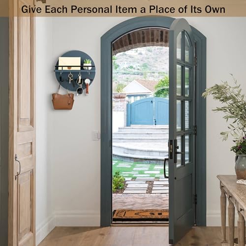 dreampossible Key Holder for Wall Decorative with Shelf and Hooks, Mail Organizer Wall Mount with Sunglasses Holder, Circular Design Entryway Key Rack Hanger, Rustic Home Decor - color: Navy Blue