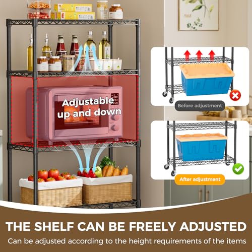 Golpart 4 Tier Shelves Storage Shelf Wire Closet Bathroom Organizers Metal Pantry Kitchen Garage Shelving Unit Laundry Room Organization Home Rack Net Basket Black 14”D X 36”W X 58”H - color: Black, size: 4 shelves (14 "D X 36 "W X 58.2 "H)