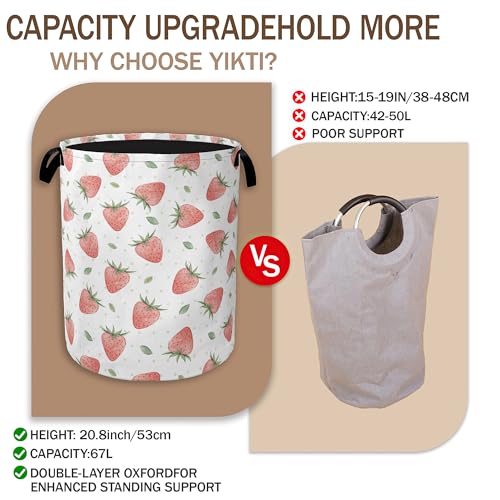 Watercolor Pink Strawberry Laundry Hamper,Green Leaves Collapsible Laundry Baskets,Waterproof Oxford Cloth Laundry Room Organization for Bedroom,Bathroom,Nursery,16x20 Inch - color: Watercolor Pink Strawberry