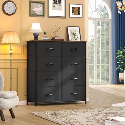 DWVO Dresser for Bedroom, Fabric Dresser with 8 Drawers, Tall Double Drawer Chest of Drawers for Closet, Living Room, Sturdy Steel Frame, Wooden Top, Easy Pull Handle - color: A - Cool Charcoal Grey, style: 8-Drawer