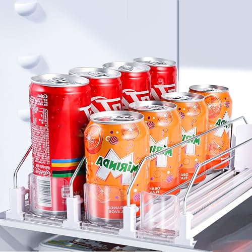 Drink Organizer for Fridge, Soda Can Organizer Dispenser for Refrigerator with Automatic Pusher Glide, Width Adjustable Clear Dividers Can Holder for 15 Cans, 115''D x 8.9''W x 3.1''H, 3 Rows - color: 3 Rows