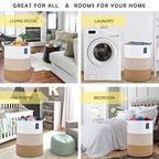 COMSE Extra Large Blanket Basket, Tall Woven Storage Basket, Nursery Hamper, 15.7”x 21.7”, Cotton Rope Laundry Hamper for Toys Clothes Towels, White/Camel - color: White & Camel Mix