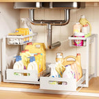 INNOVATIVE LIFE Under Sink Organizer, 2 Pack 2 Tier Under Sink Organizers and Storage, Slide Out Pull Out Cabinet Organizer Shelf, Metal Sliding Drawer for Kitchen,Bathroom, White - size: White (2 Pack)